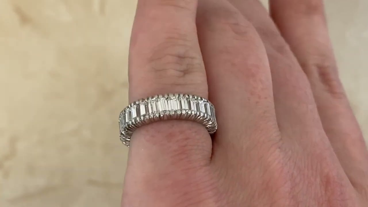 2.00ct Baguette-Cut Diamond Eternity Wedding Band. Ravena Band - Hand video
