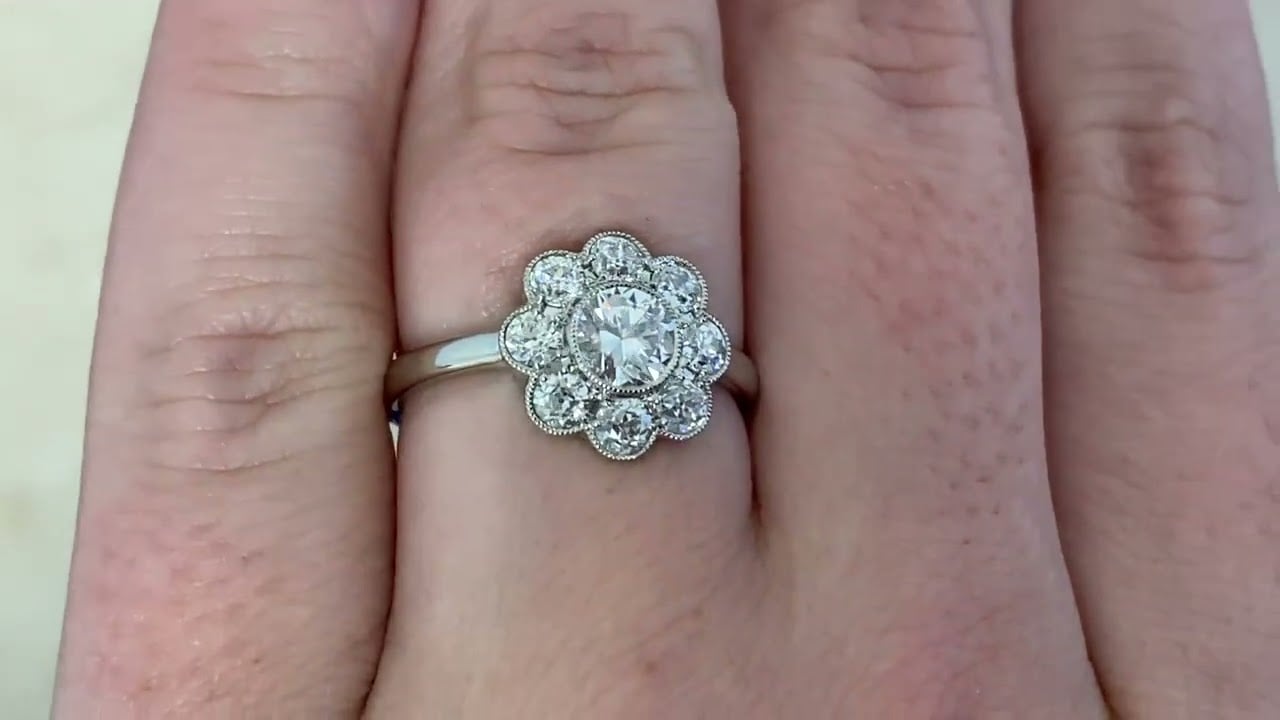 1.26ct Diamond Cluster Platinum Westerly Ring - hand video -