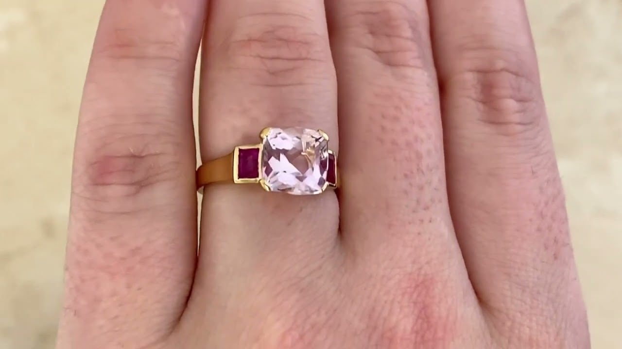 Morganite and Ruby Accent 18k Yellow Gold Windsor Ring - hand video