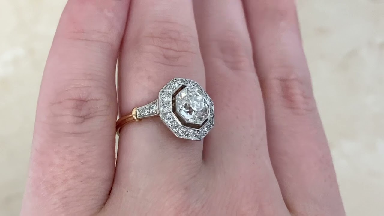 GIA-Certified 1.42ct Diamond with Octagonal Halo Pineview Ring - hand video -