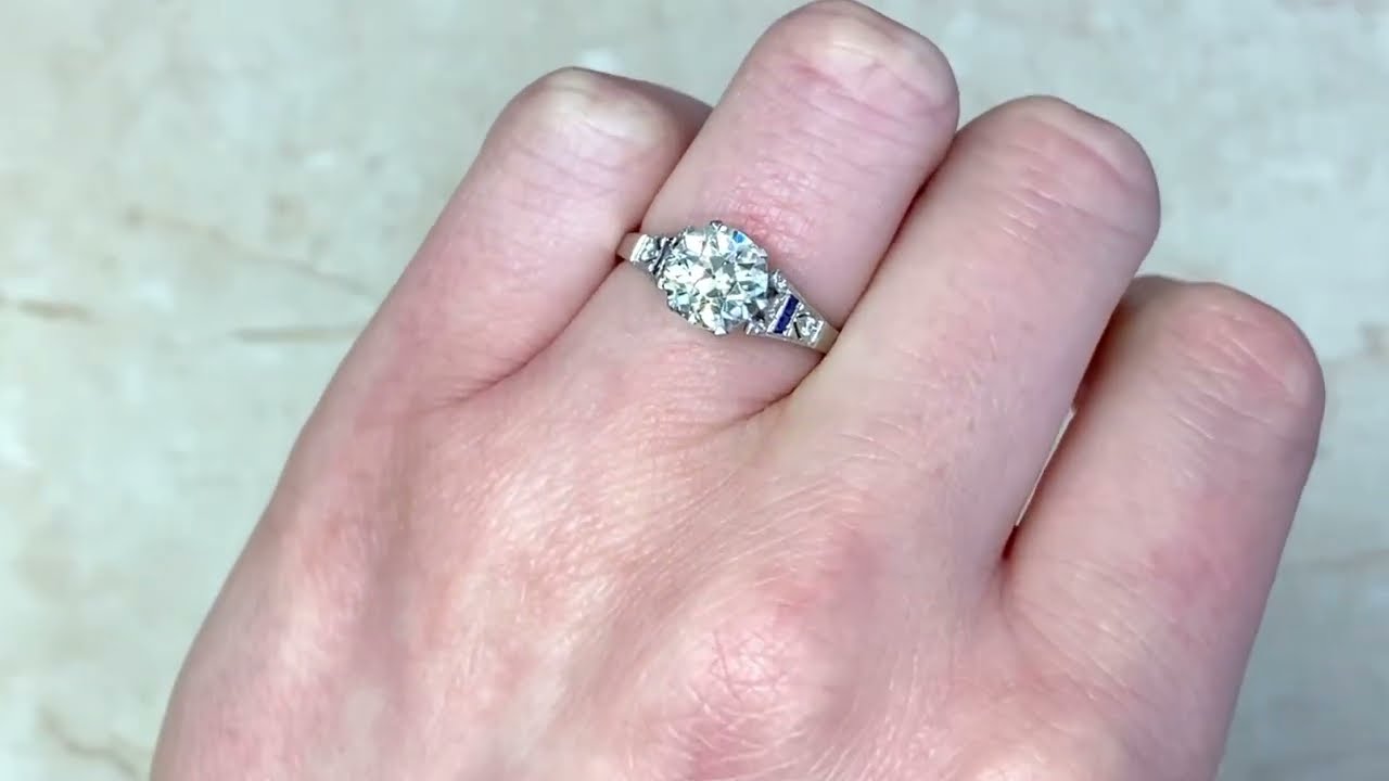 1.60ct Old European Cut Diamond & Sapphire Accented Engagement Ring - Arlington Ring - Hand Video