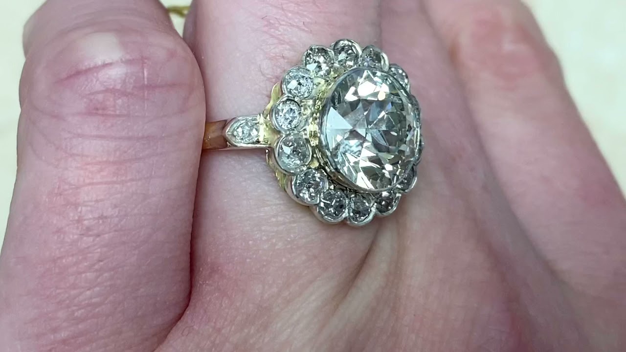 Old European Cut Diamond Silver & Gold Cluster Ring Circa 1880 - Stockton Ring - Hand Video