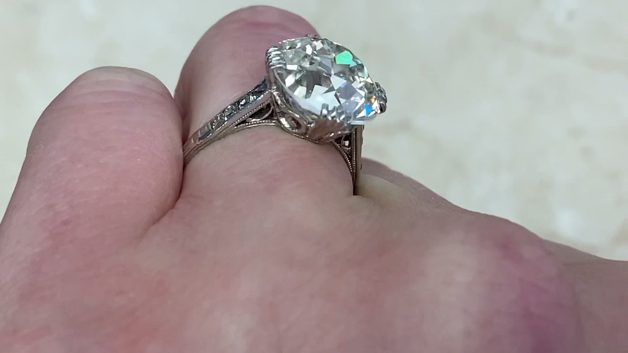 7.55CT Old European Cut Diamond Solitaire Ring - Rockford Ring - Hand Video