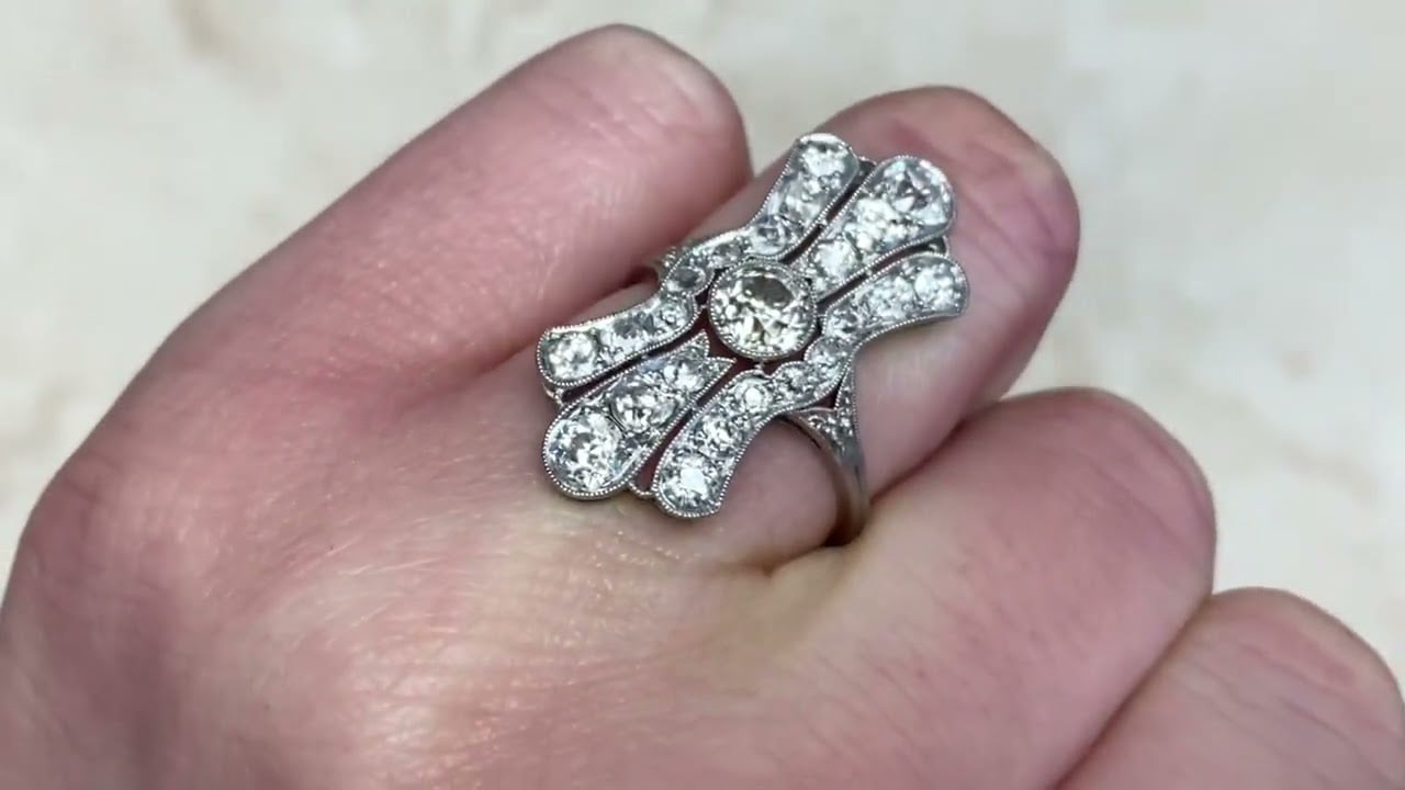 0.55ct Old European Cut Art Deco Diamond Elongated Engagement Ring - Morrison Ring - Hand Video