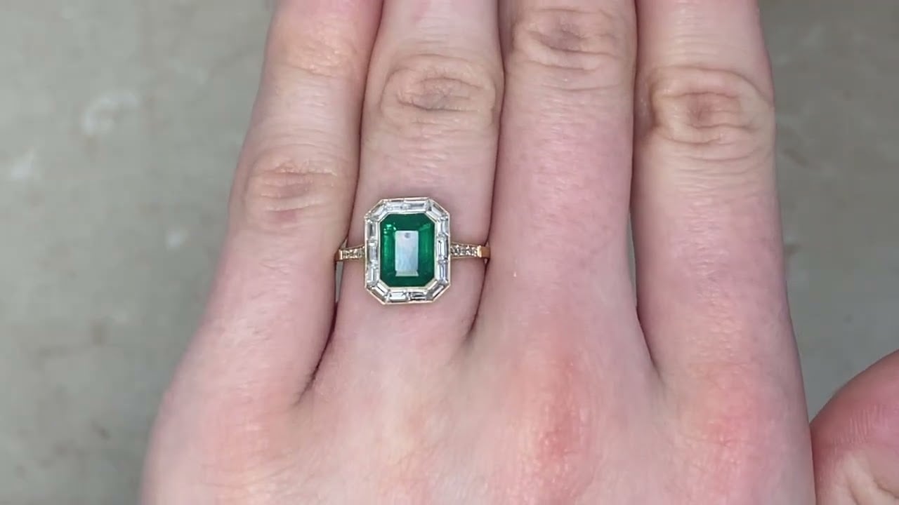 2.00ct Emerald and Baguette Halo Burnaby Ring