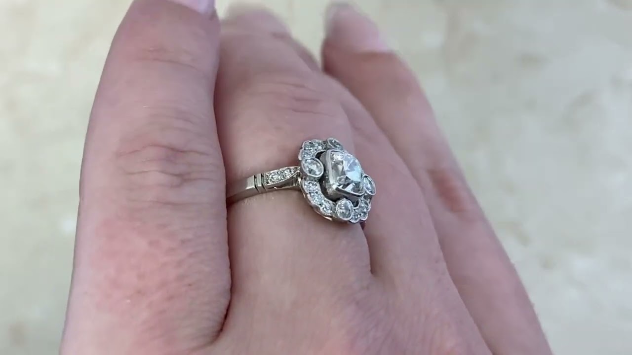 0.76ct Antique Cushion Cut Diamond Platinum Manchester Ring - hand video -