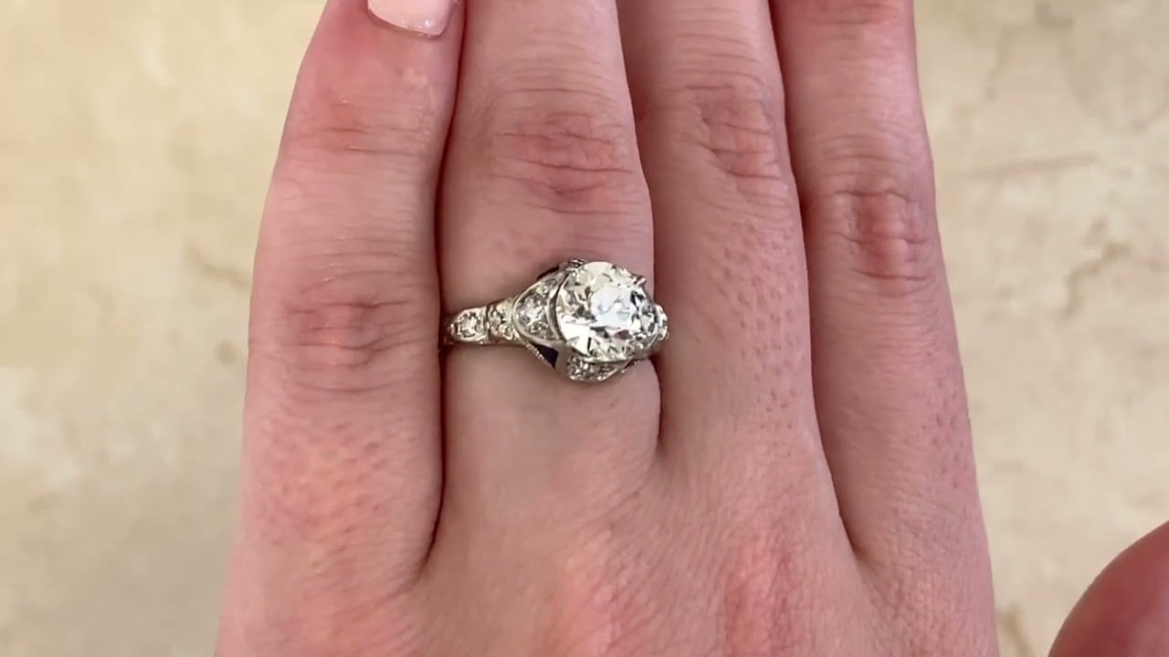 Art Deco 2.01ct GIA Diamond and Sapphire Glade Ring, Circa 1925