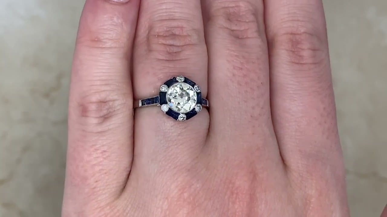 1.06ct Diamond with Sapphire and Diamond Halo Roland Ring - hand video