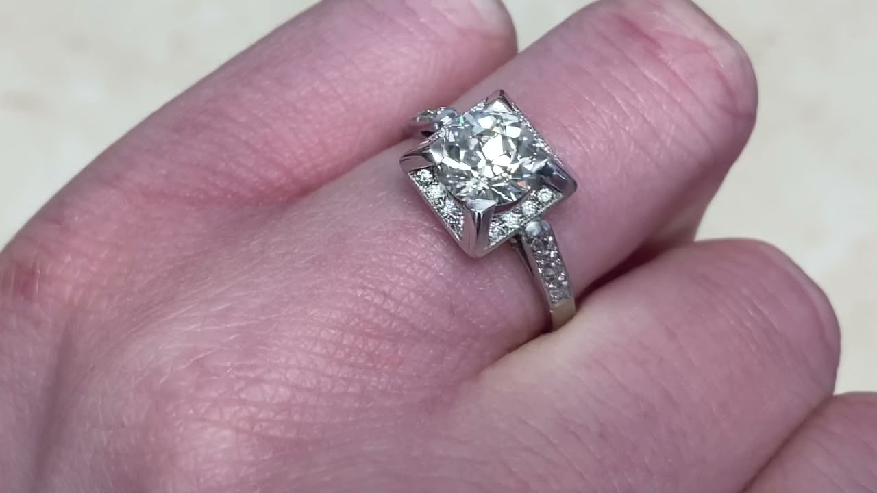 1.42ct Center Old European Cut Diamond 18k White Gold Ring Circa 1940 - Metz Ring - Hand Video