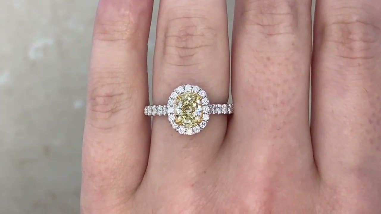 1.15ct Oval Cut Yellow Diamond Halo Rondo Ring