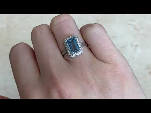 1.55CT Aquamarine and Diamond Halo Ring - Ramea Ring - Hand Video