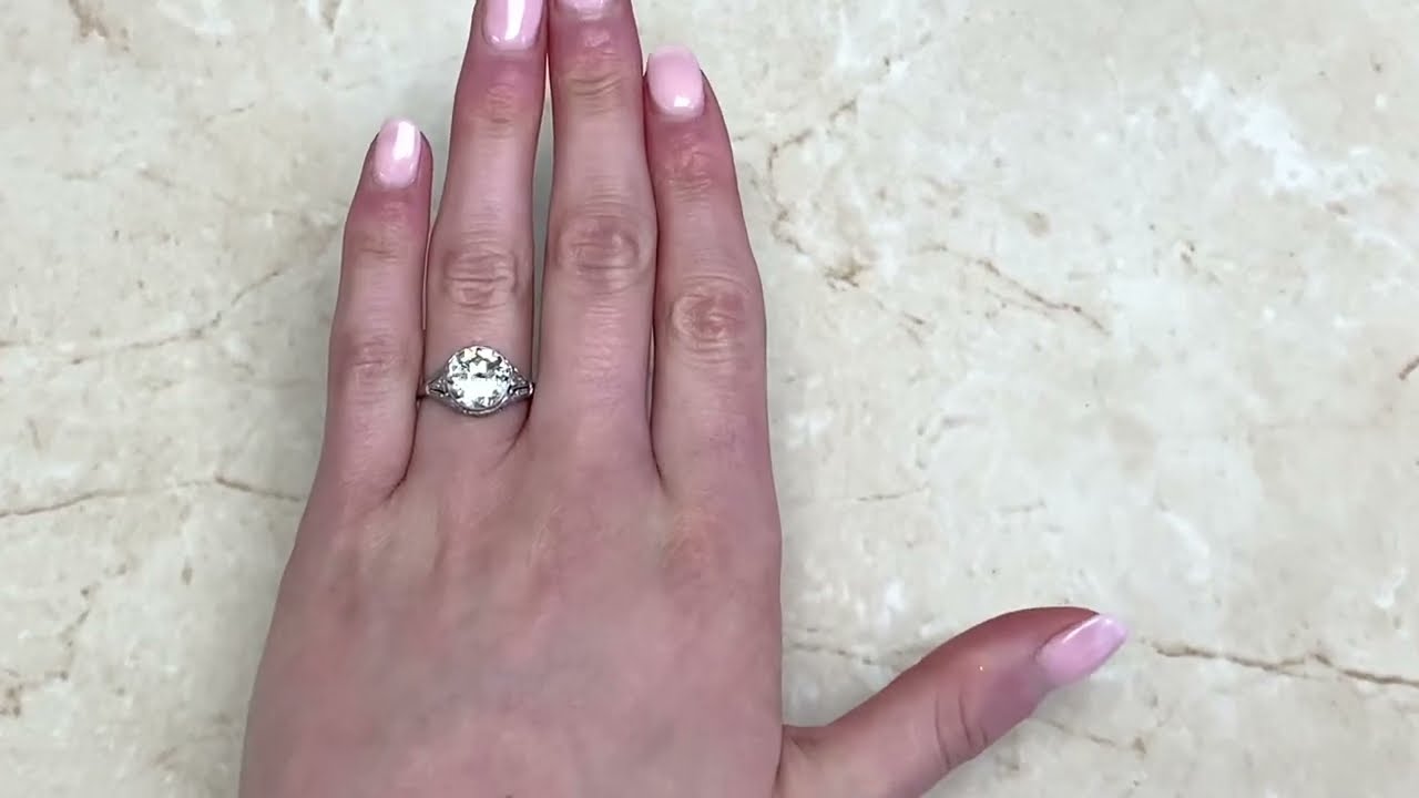 Antique 3.05ct Old European Diamond Interact Platinum Engagement Ring  - Portugal Ring - Hand Video