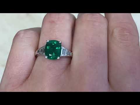 2.48ct Center GIA Certified Cushion Cut Natural Emerald and Diamond Ring - Madison Ring - Hand Video