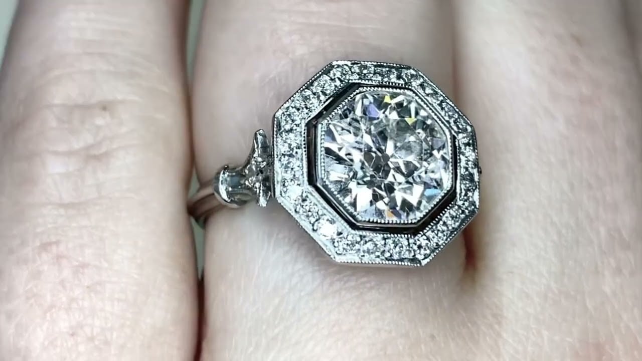 Vintage Style Handmade Diamond Ring with Filigree and Milgrain -The Octagon Halo Ring - Hand Video