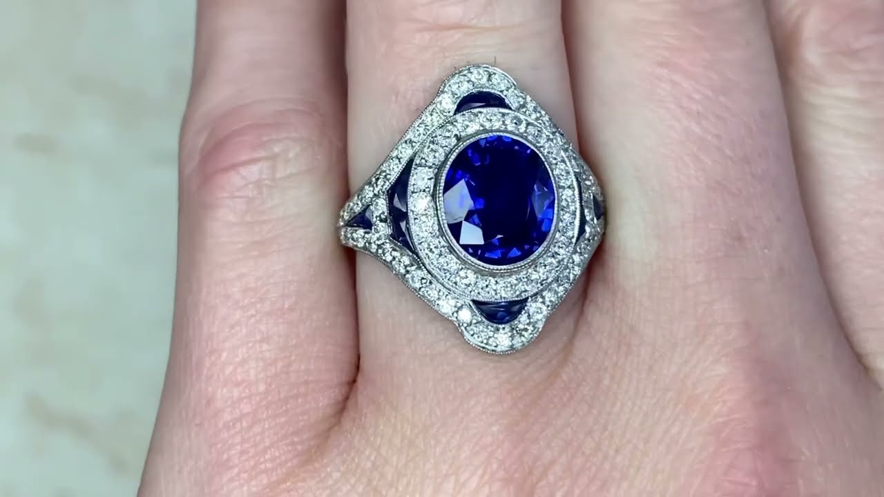 GIA Certified Natural Ceylon Sapphire & Diamond Accented Gemstone Ring - Falkland Ring - Hand Video
