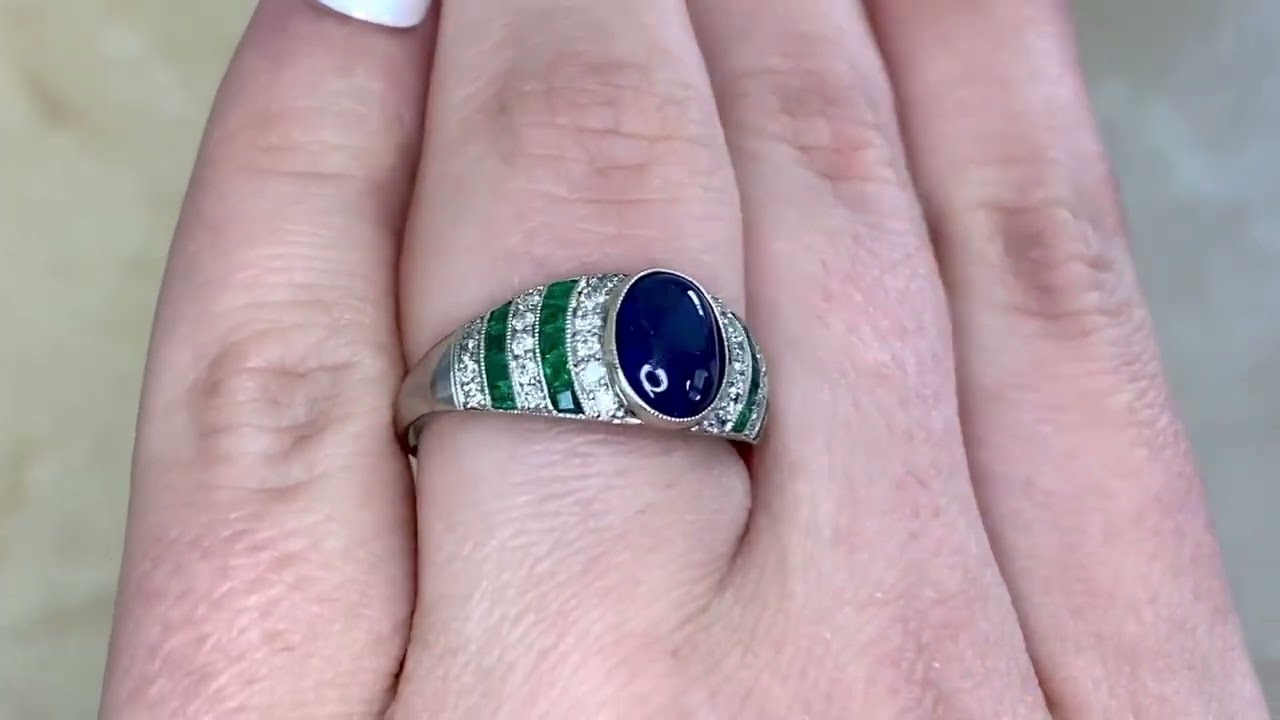 1.89ct Cabochon Sapphire Egyptian Revival Style Ring - Bonhomme Ring - Hand Video