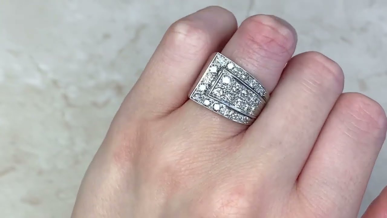 Vintage Asymmetrical Diamond & Platinum Cocktail Ring - Metcalf Ring. Circa 1945 - Hand Video
