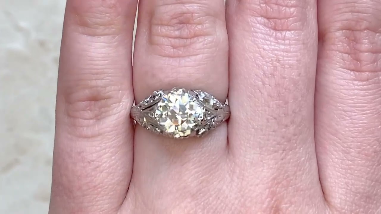 1.90ct Center Old European Cut Diamond Engagement Ring Circa 1930 - Exeter Ring - Hand Video