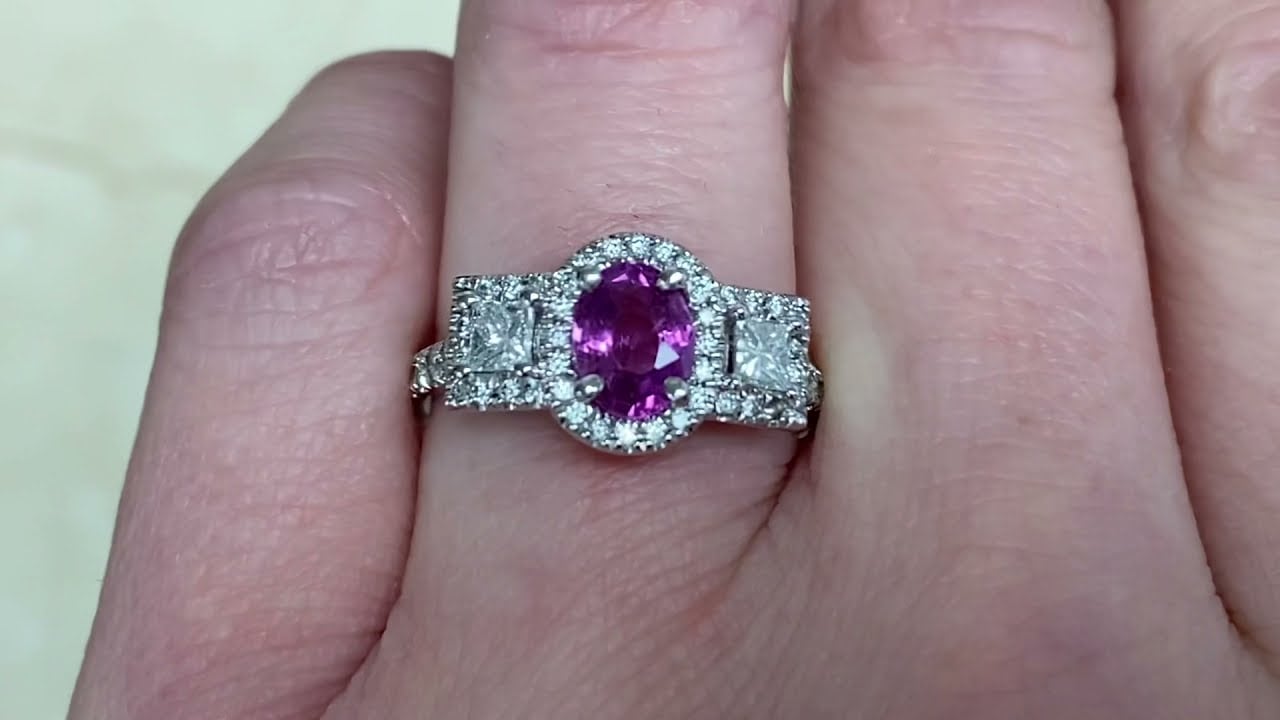 1.01ct Pink Sapphire and Diamond 18k White Gold Ring - Valencia Ring - Hand Video