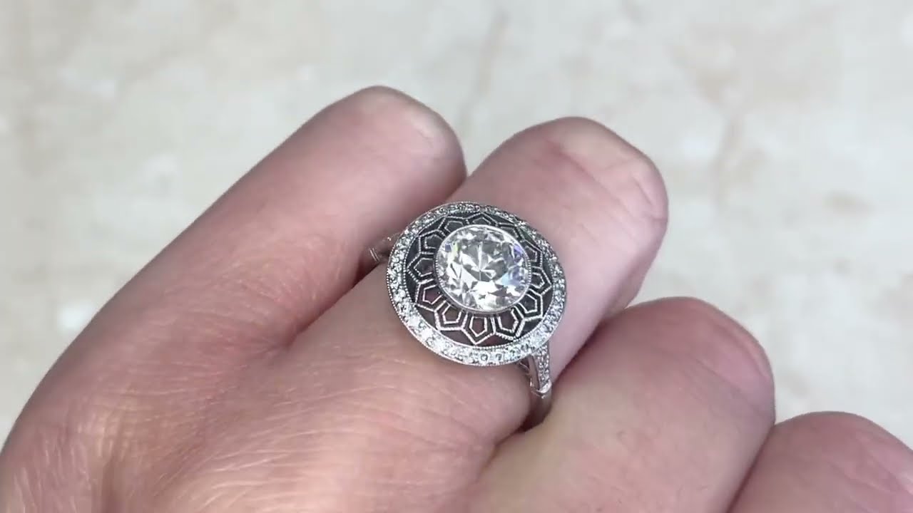 Intricate Old European Cut Diamond With Pave Set Halo Engagement Ring - Arvada Ring - Hand Video