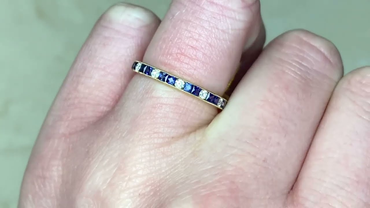 Half Eternity Natural Sapphire & Diamond Wedding Band - Savoy Band - Hand Video