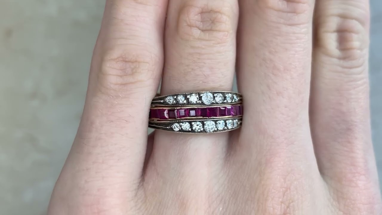 Victorian Ruby, Sapphire and Diamond Hallett Flip Band, Circa 1890