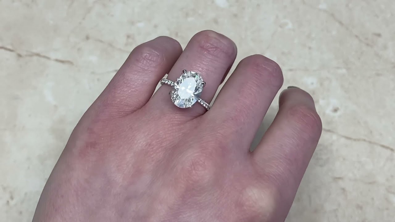 5.03ct Center Prong Set Oval Diamond Platinum Engagement Ring - Salamanca Ring - Hand Video