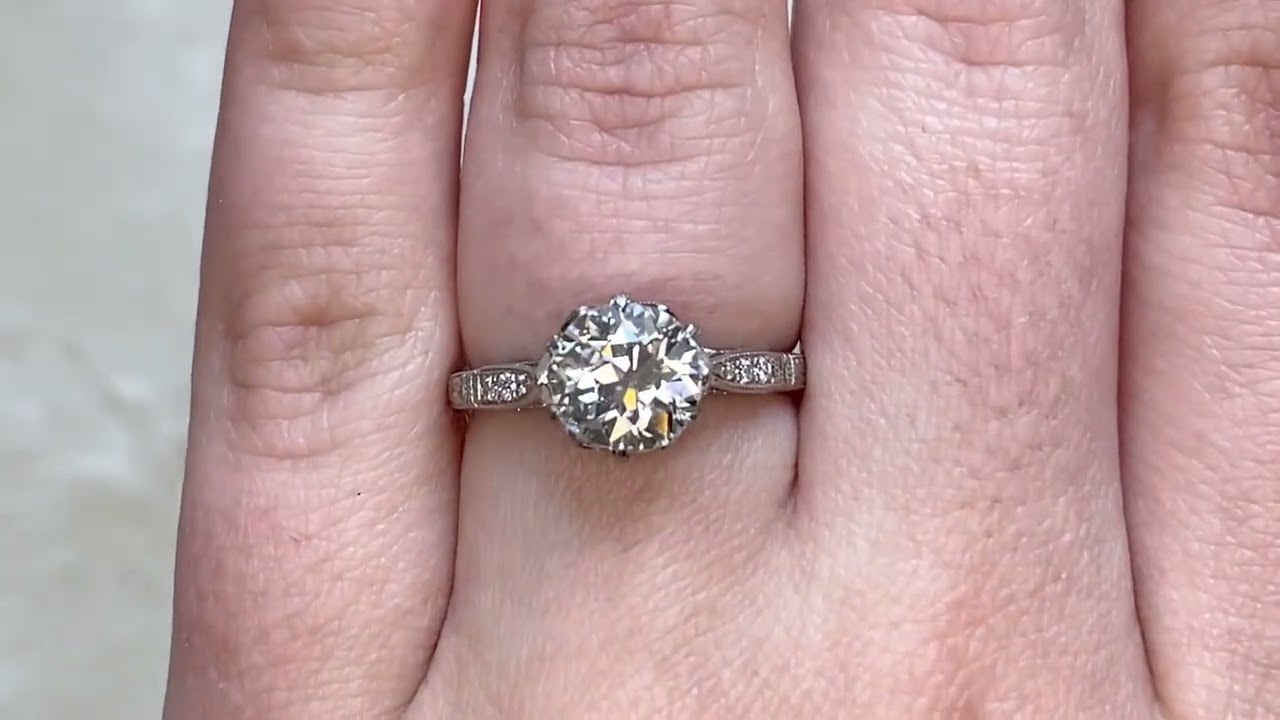 1.68ct Center Old European Cut Diamond Crown Motif Engagement Ring -Fayetteville Ring - Hand Video