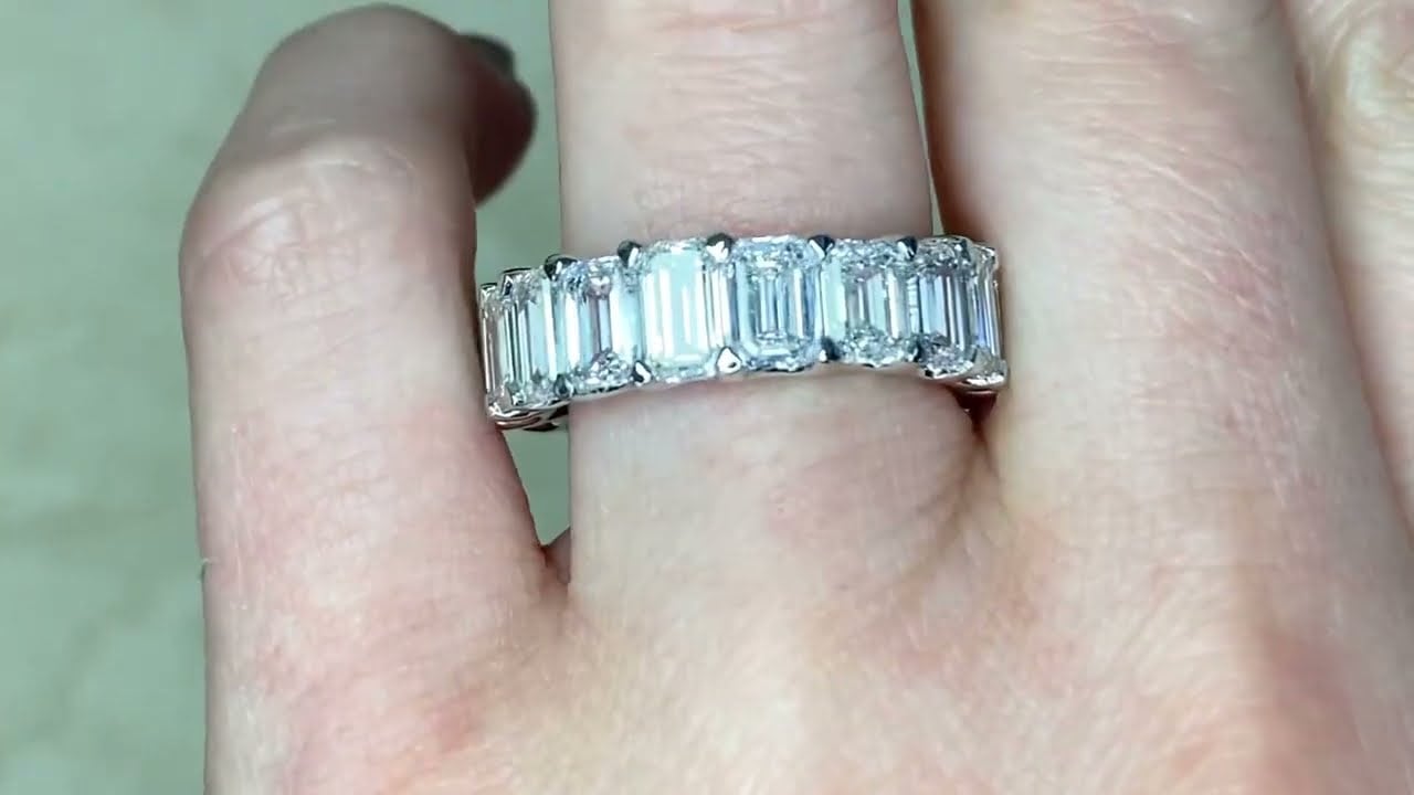 9.53ct Emerald Cut Diamond & Platinum Eternity Band - Verbank Band - Hand Video