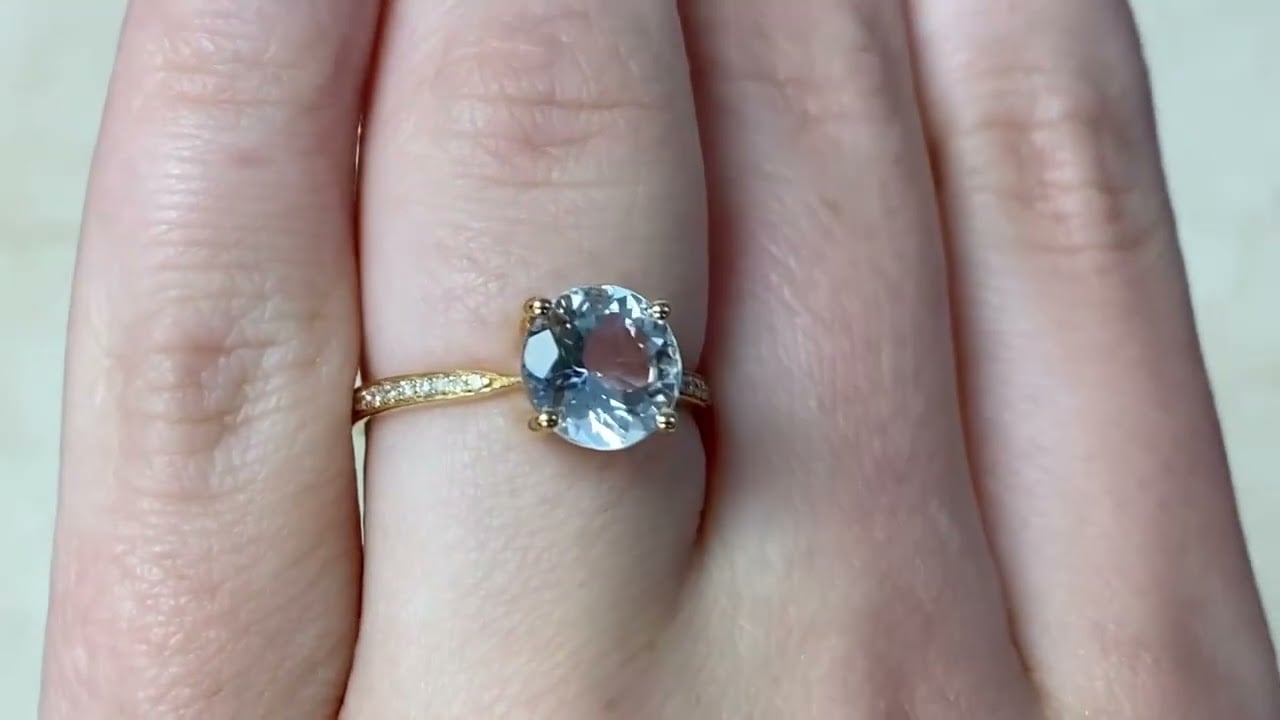 1.90 carat Round Cut Aquamarine Set in Prongs - Coppabella Ring - Hand Video