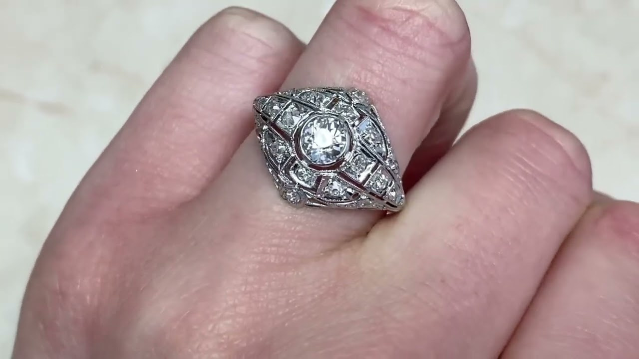 Art Deco 0.55ct Center Old European Cut Diamond Dome Shaped Ring - Harkness Ring -Hand Video