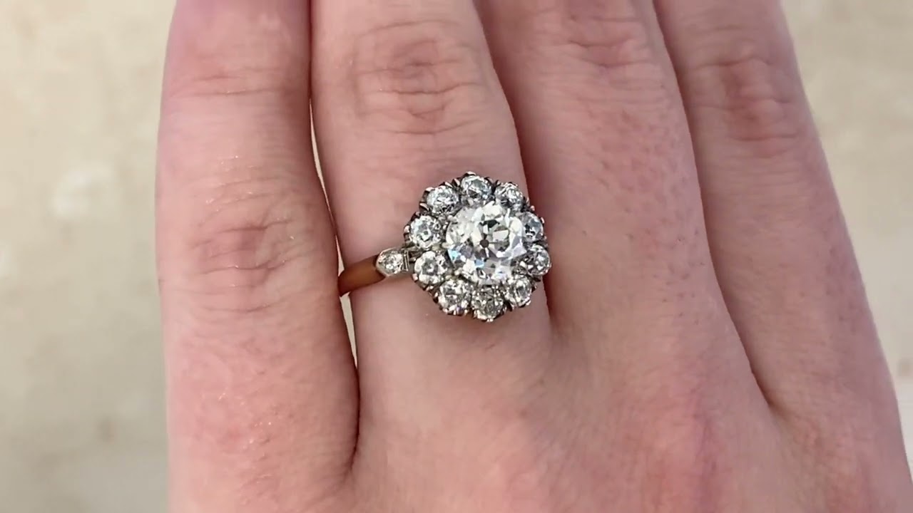 GIA 1.50ct Old European Cut Diamond Cluster Monaco Ring