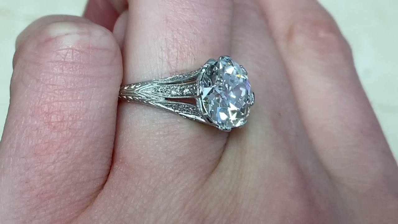 Art Deco Era 3.50ct Center Old European Cut Diamond Engagement Ring - Bayard Ring - Hand Video