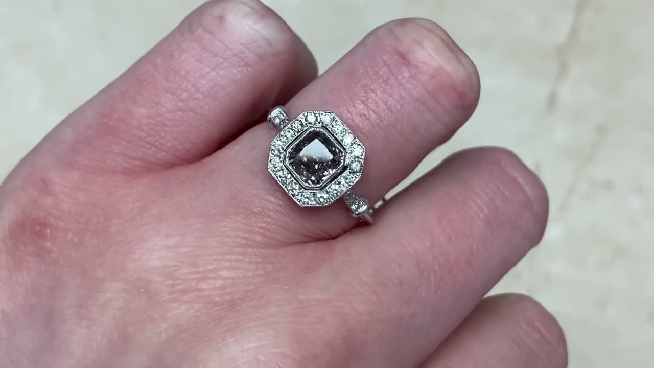 1.12ct Champagne Diamond and Platinum Halo Ring - Orsay Ring - Hand video