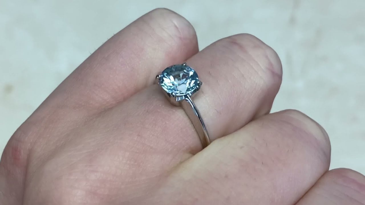 Round Aquamarine Platinum Ring - Westridge Ring - Hand Video