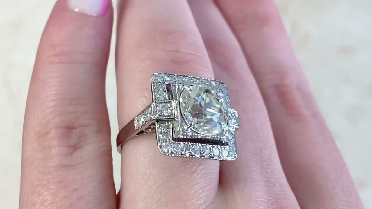 3.07 carat Old European Cut Diamond Ring Art Deco Era - Glenview Ring - Hand Video
