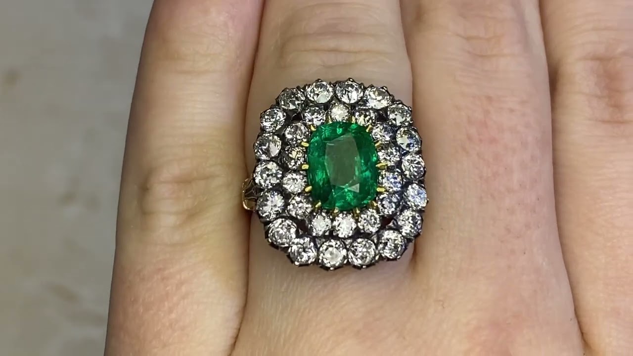 2.09ct Cushion Cut Emerald and Diamond Ring -Wickham Ring- Hand Video
