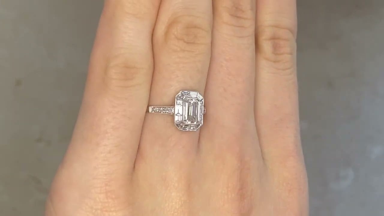 0.80ct Emerald Cut Diamond Halo Tillson Ring - hand video