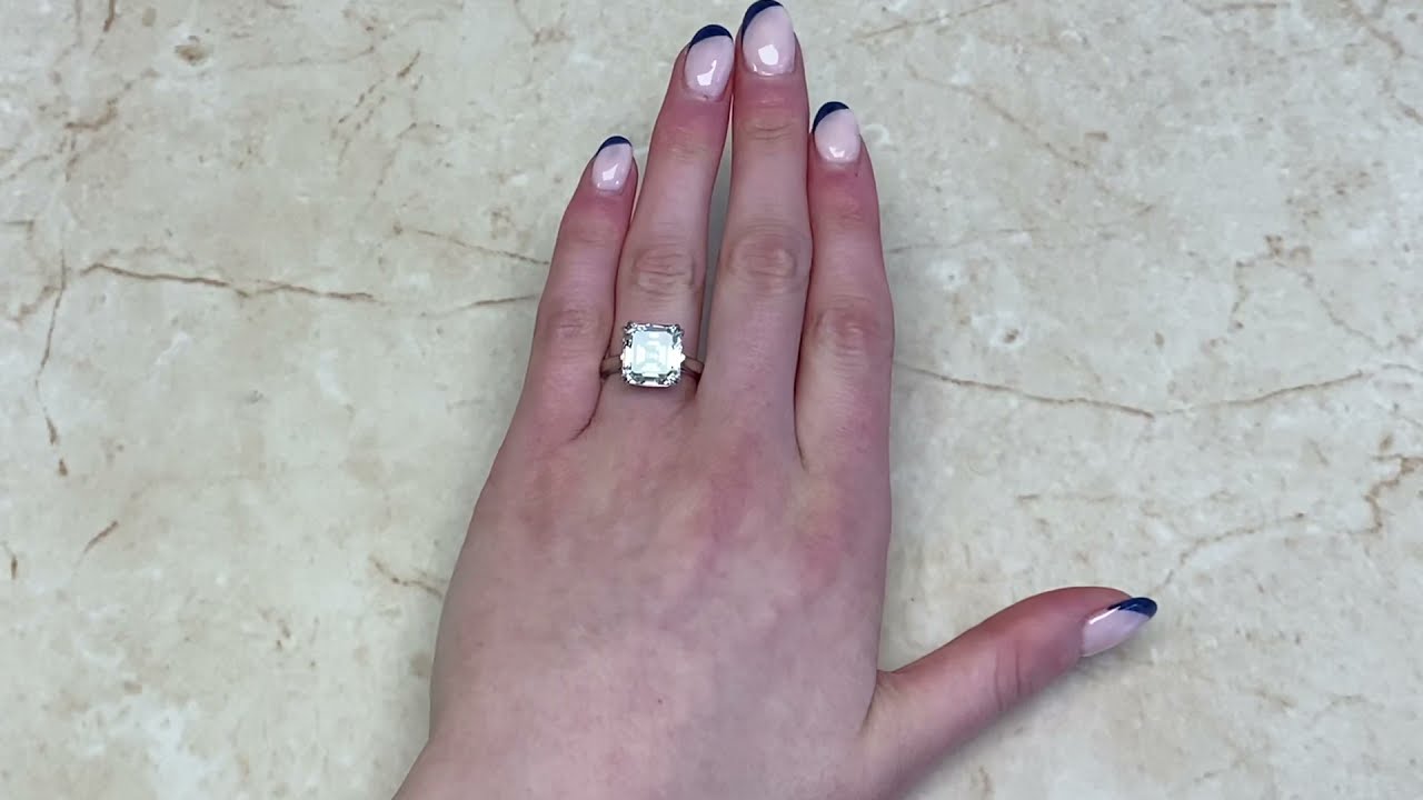 6.01ct Center Asscher Cut Diamond Solitaire Platinum Engagement Ring - Genesee Ring - Hand Video