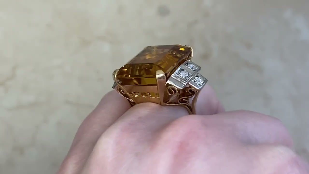 Antique 12.40ct Natural Citrine Cocktail Ring -Franconia Ring- Hand Video