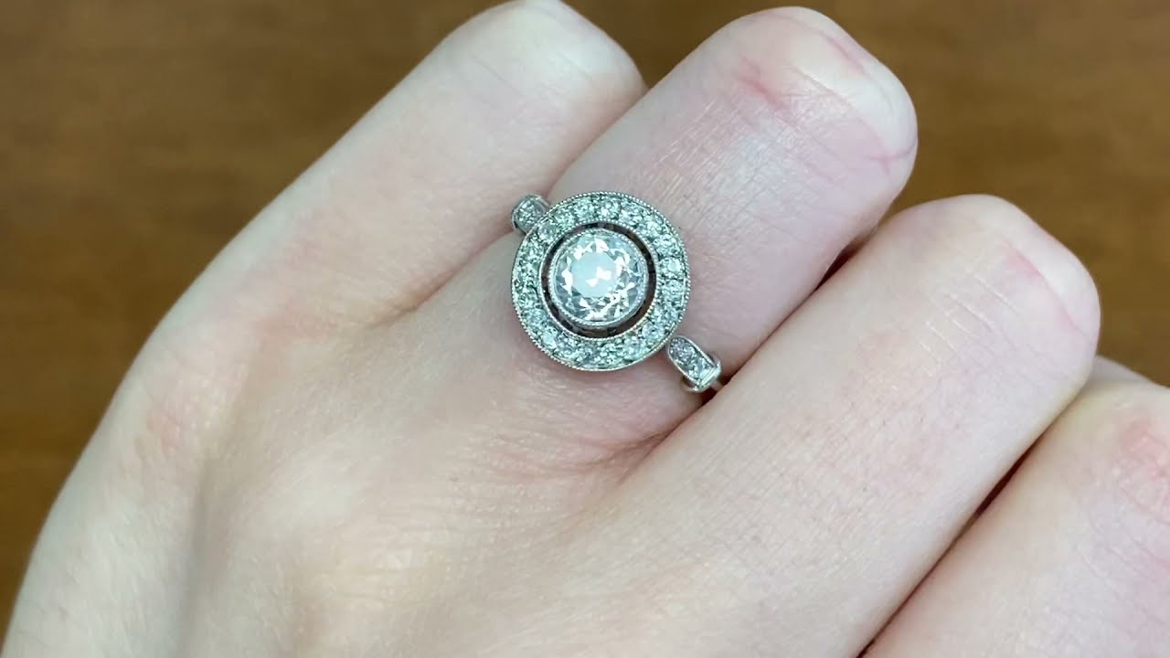 1.25ct Center Old European Cut Diamond Halo Engagement Ring - Fenton Ring - Hand Video