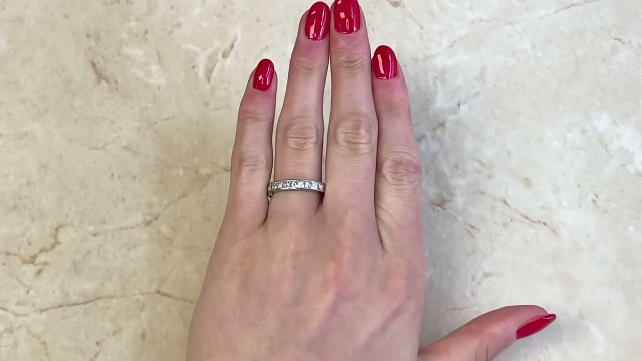 Hand Crafted Princess Cut Platinum Eternity Band - Princess Cut Wedding Band - Hand Video