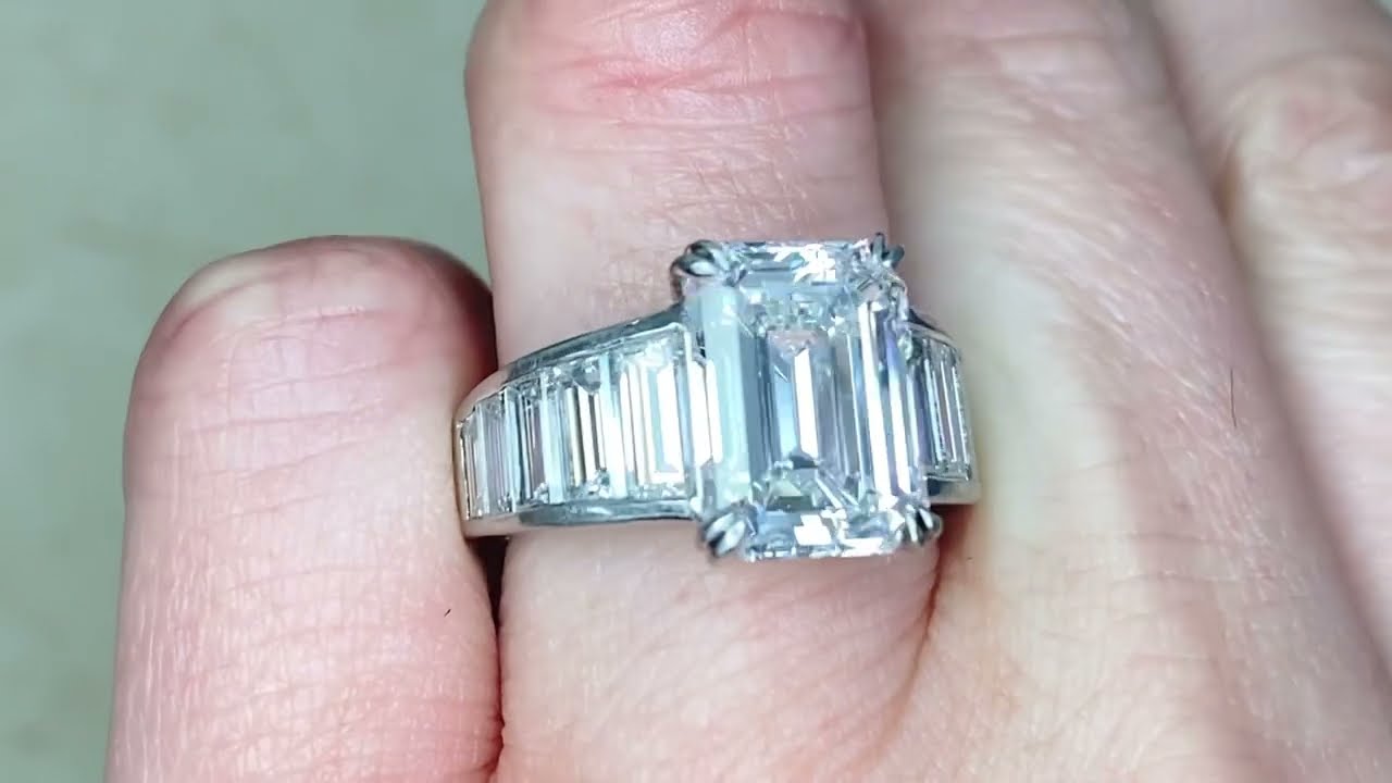 5.10ct Center GIA Certified Emerald Cut Emerald Diamond Harry Winston Engagement Ring - Hand Video