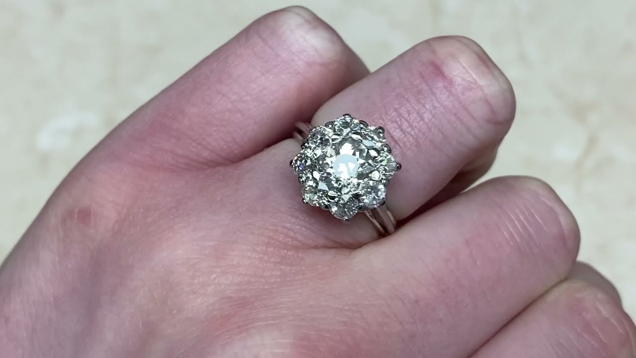 1.25ct Center Antique Cushion Cut Diamond Cluster Engagement Ring - Eastchester Ring - Hand Video