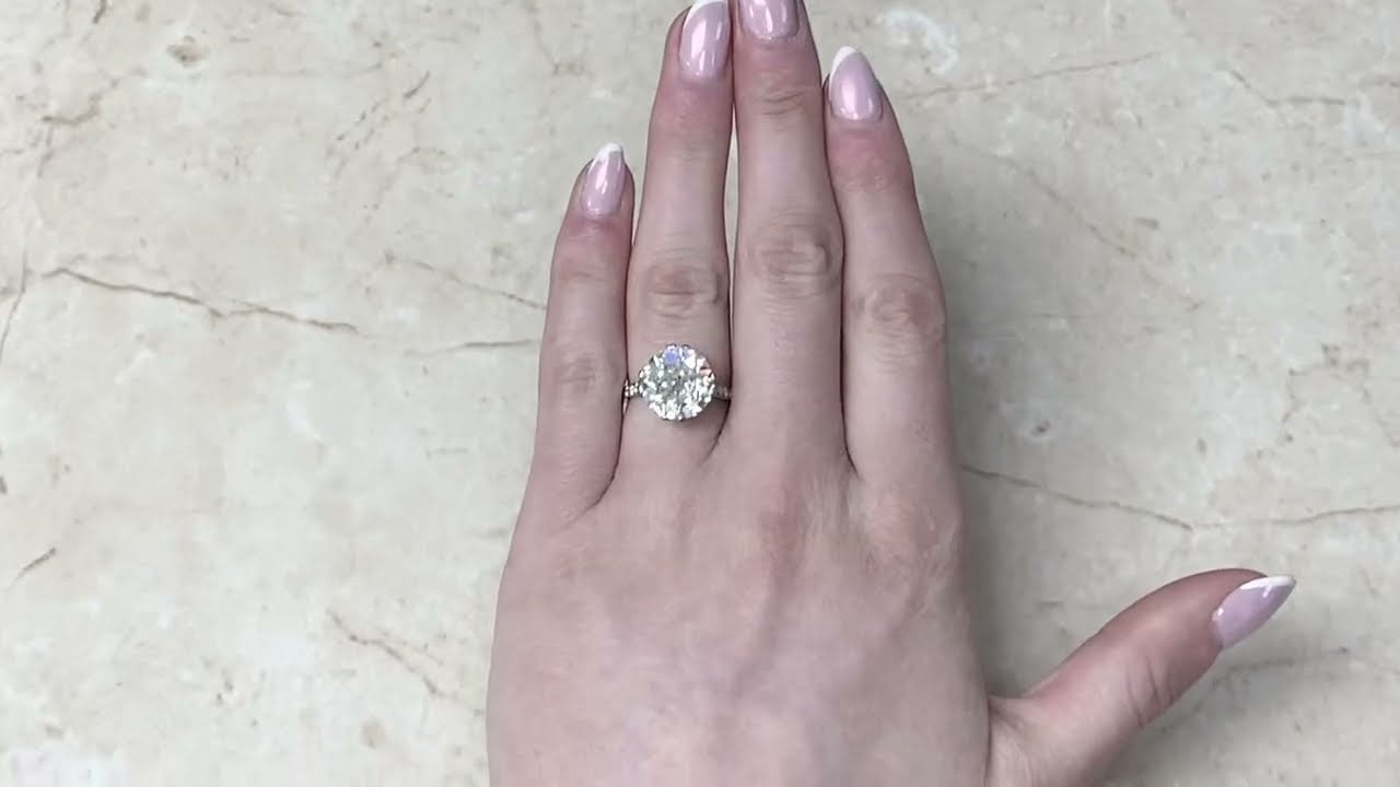 Antique French Solitaire Ring 5.21CT Old European Diamond In Platinum - Hemingway Ring - Hand Video