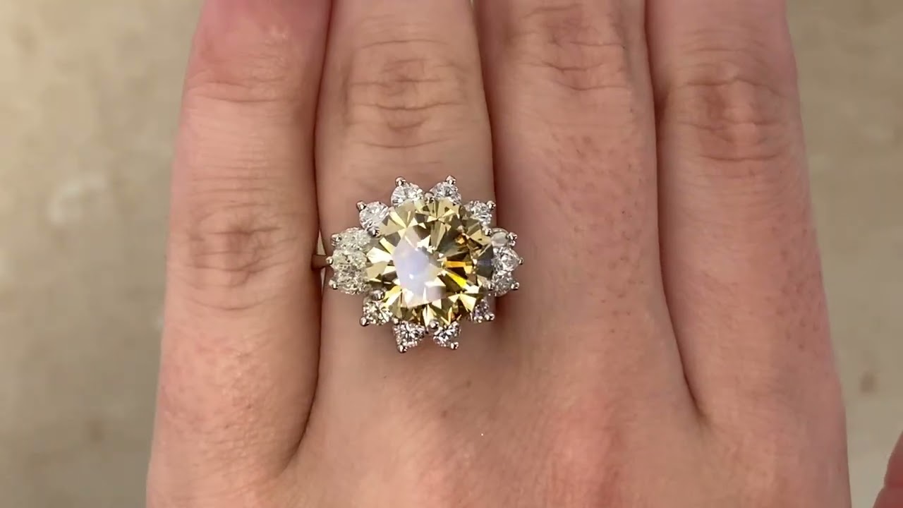 GIA 5.42ct Brownish Orange Yellow Diamond Cluster Woodstown Ring