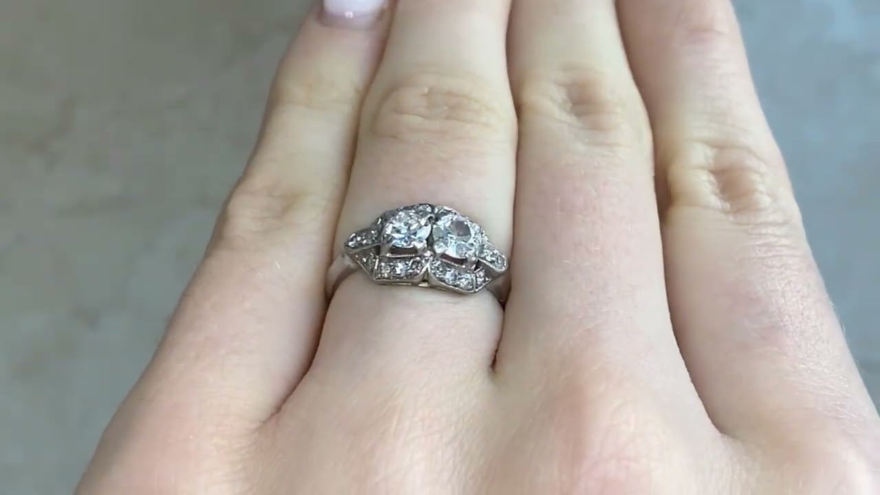 Old European Cut Diamond Two Stone Whitewood Ring