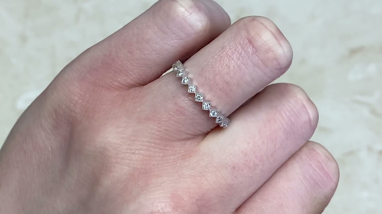0.10ct Round Brilliant Diamond 14k White Gold Half Eternity Band - Selma Band - Hand Video