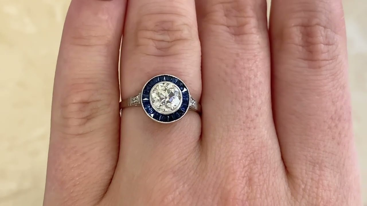 1.05ct Diamond and Sapphire Halo Vardo Ring - Hand Video -