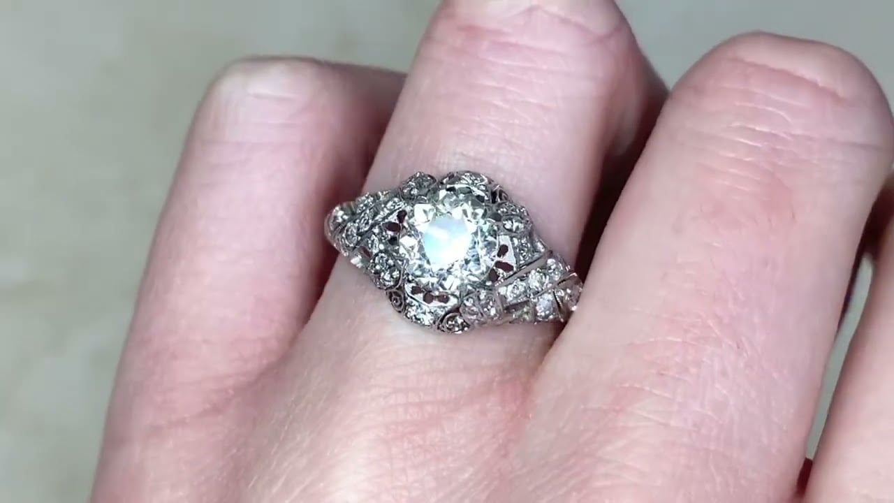 Antique Old European Cut Diamond Platinum Engagement Ring - Dartmouth Ring. Circa 1915 - Hand Video